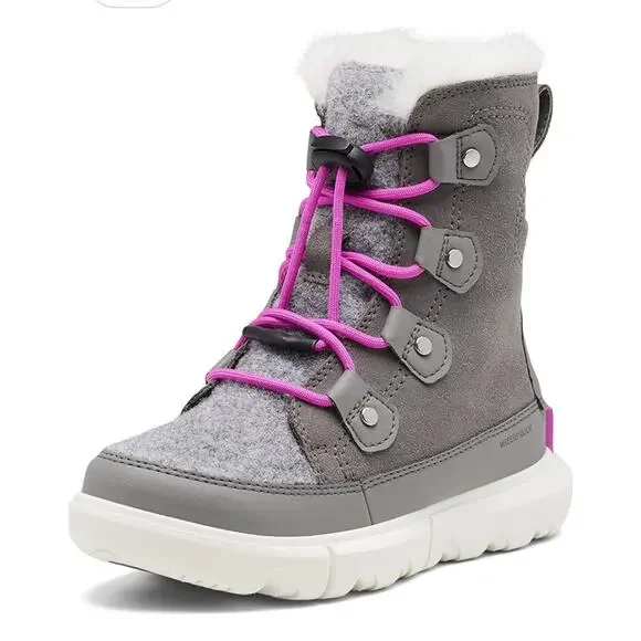 Sorel Kids Quarry Grey/Bright Lavender Explorer Lace WP Boot US 5 - Picture 1 of 13